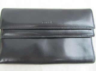 FURLA Black Leather Organizer Wallet Checkbook Holder Butter Soft