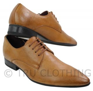 Mens Tan Brown Ostrich Leather Italian Design Shoes Laced Work Smart