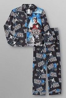 WWE John CENA Button Down Fleece Pajamas size 6/7 NeW Blue Shirt Pants