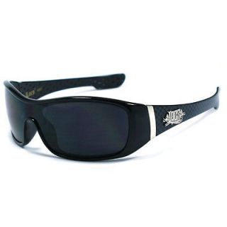 Locs Mens Cholo Biker Sunglasses   Shiny Black (Checkers) LC68