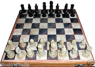 Collectible Indian Marble Chess Game Board Set + Stone Crafted Pieces