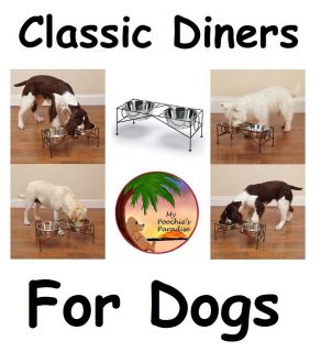 DINERS FOR DOGS   Raised Metal Dog Diner With Stainless Bowls