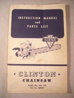 VINTAGE CLINTON CHAINSAW MANUAL & PARTS LIST, 1950s? MODELS 323, 424
