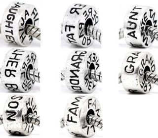 20 Silver Tone Message Spacer Beads Fit Charm Bracelet 12x6mmM0244