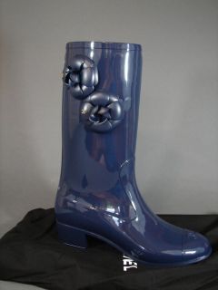 Chanel Rain Boots 41 11 Blue Camellia Flower New Bags Box Free