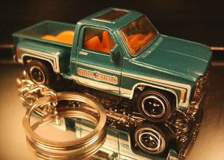 Dark Teal Green 1975 Chevy Stepside Pickup Truck Keychain Key Ring Fob