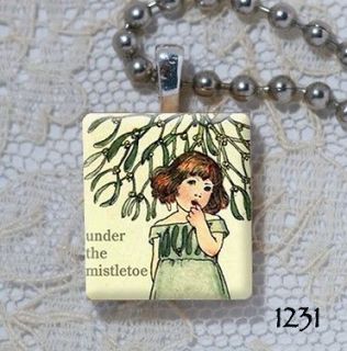 Girl Under the Mistletoe   Vintage Christmas Print   Scrabble Charm
