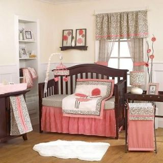 Pink and Black Floral Flower Themed 4p Infant Baby Girl Nursery Crib