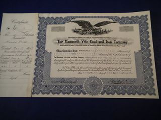 MAMMOUTH VEIN COAL AND IRON STOCK CERTIFICATE 1957