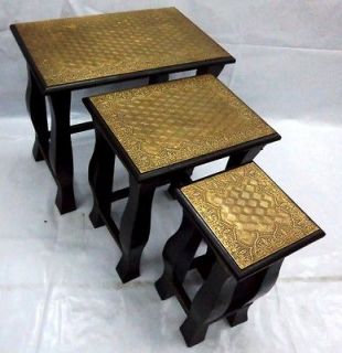 Indian Handicraft Brass Antique fitted Nested stool Table for home Set