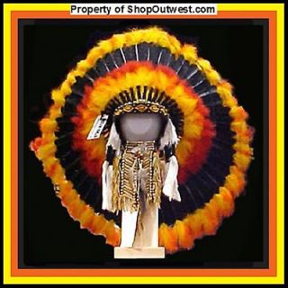 Native American Navajo 36 War Bonnet Headdress FIREBALL Yellow, Red