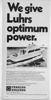 1968 Vintage Ad Perkins Engines 32 Luhrs Fiberglass Sedan Boat