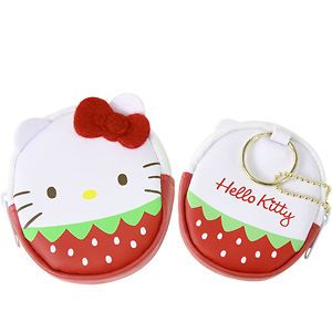 New Sanrio Hello Kitty Strawberry PU Mini Coins Bag w/ Golden