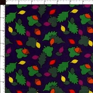 Oak Tree Autumn Leaves & Acorns Navy Blue Cotton Sewing Quilting