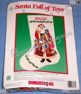 SANTA FULL OF TOYS Stocking Crewel Christmas Kit  1992  J. Martin