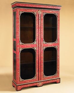 Maitland Smith Antique Red Gold Gilded Display China Cabinet 5143 246