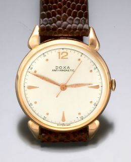 Vintage Mens 14K Pink Gold Teardrop Lugs Doxa Wrist Watch Circa 1940s