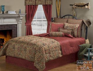 9pc Red/Brown/Taup e Southwestern Style Faux Leather Comforter Set