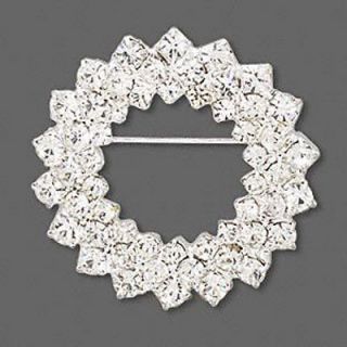 Silver Wreath Scarf Brooch Pin Glass Rhinestones Holiday Jewelry Gift
