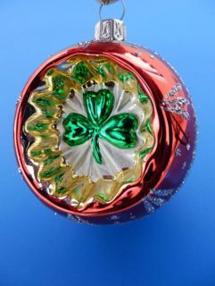 IRISH LUCKY CLOVER BLOWN GLASS CHRISTMAS TREE ORNAMENT