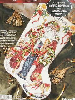 OLD WORLD SANTA SILK RIBBON Cross Stitch Christmas Stocking Kit