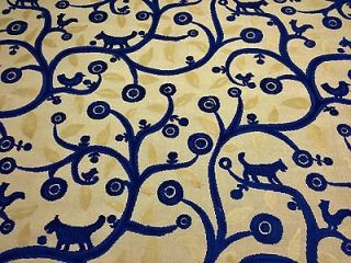 CLARENCE HOUSE LA JUNGLE BLUE WOVEN VELVET DECORATOR FABRIC BY THE