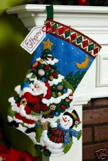 Tree Shopping ~ 18 Felt Christmas Stocking Kit #86182, Santa, Snowman