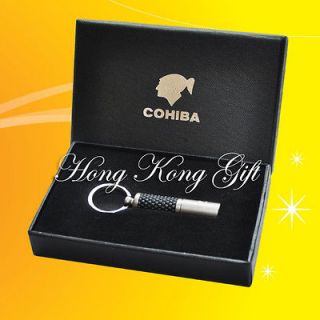 COHIBA Cigar Punch Cutter Knife Stainless Steel Key Chain Ring Silver