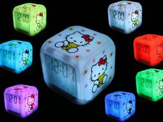Hello kity LED Glowing 7 Color Change Digi Alarm Clock Childrens toys