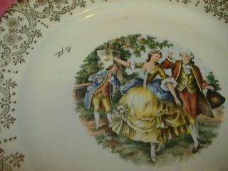 COLONIAL COURTING COUPLE DANCING 10 PLATE Royal Queen 22 kt Gold