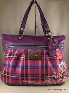 Coach Poppy Tartan Glam Extra Large Multi Color Purple Tote Handbag