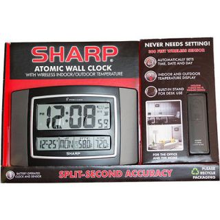 Sharp Atomic Wall Clock With Titanium Accent & Temperature Display NEW