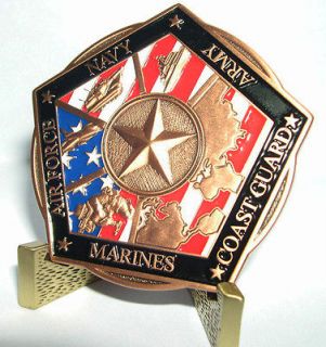 MUST SEE ~ HONOR OUR TROOPS MEDAL w/Antique Brass Finish Coin Stand