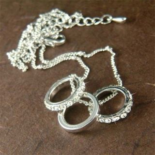 Crystal ~3 Ring Circle of Love Peace Best Friends Chain Necklace New