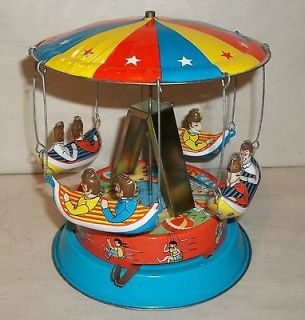 Tin Lever Action TURNING BOAT Carnival Ride Collector Toy Tin Litho