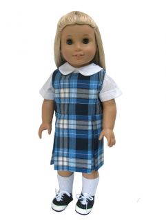 Doll Clothes School Uniform Lands Clear Blue Plaid Fit American Girl