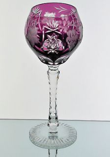 German Amethyst Purple Cut to Clear Crystal Wine Goblet Glass