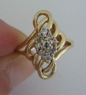 14K YELLOW GOLD DIAMOND RING CLUSTER INFINITY SWIRL LOVE KNOT Sz 4.5