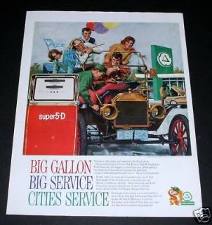 1964 OLD MAGAZINE PRINT AD, CITIES SERVICE GAS, ANTIQUE CAR & COLLEGE