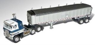 DCP BLUE WHITE INTERNATIONAL CABOVER WITH SILVER EAST END DUMP TRAILER