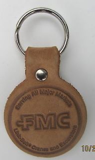 Vintage 1950s Leather Key Ring Fob Advertising FMC Link Belt Cranes