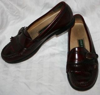 COLE HAAN mens LEATHER DRESS SHOE FLAT OXFORD LOAFER RED BROWN SLIP