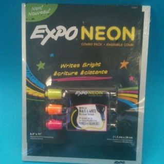 BRANDS EXPO NEON MARKERS AND MAGNETIC DRY ERASE BOARD COMBO PACK *NIP