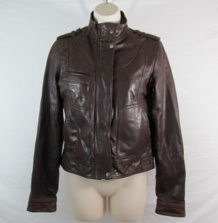 Cole Haan Womens Cocoa Washed Lambskin Leather Jacket Coat Size XS