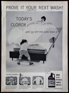 Vintage 1961 Clorox Bleach With The Pitcher Handle Bottle Magazine Ad