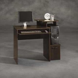 Small Compact Wooden Office Computer Desk + Storage Shelf Dark Wood