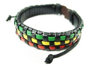 Reggae Marley Rasta Tribal Braided Hemp Brown Leather Bracelet 889