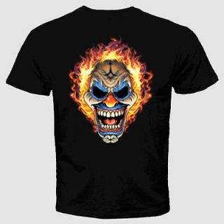 Flaming Clown Skull T Shirt Evil Clowns Joker Scary Tattoo Biker Emo