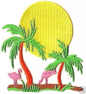OF SAME FREE/Flamingos , Palm Tree & Sun Iron On Embroidery Applique
