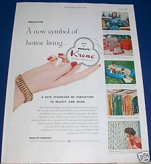 1953 Krene Bakelite Plastic Ad ~ Raincoat/house hold
